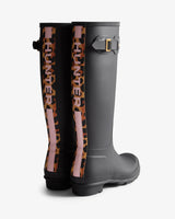 Hunter Original Tall Leopard Backstrap Boot - Black – front view