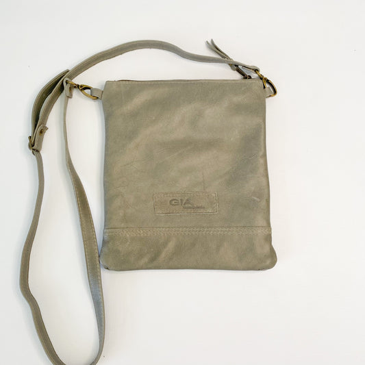 Gia leather taupe postman crossbody bag