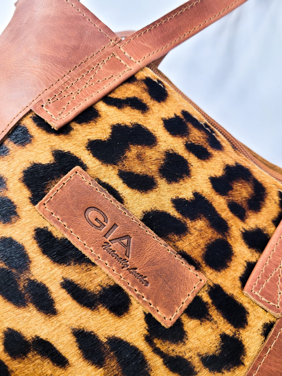 Gia leather tan/leopard tote bag