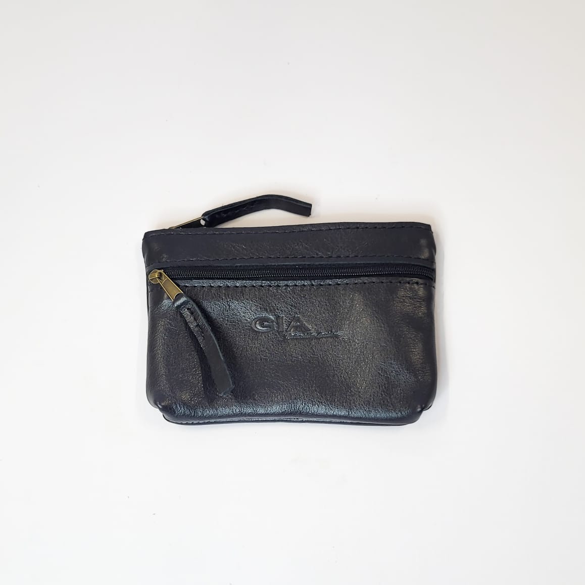 Gia leather black double zip purse