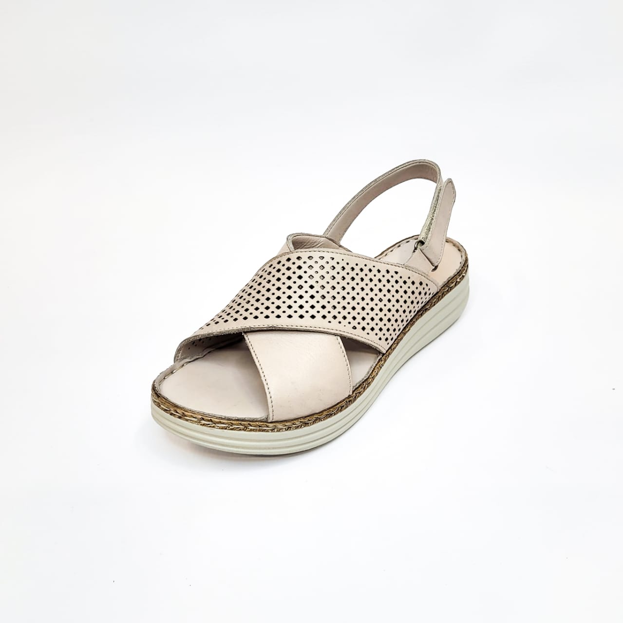 Gia stone leather sandal with velcro strap