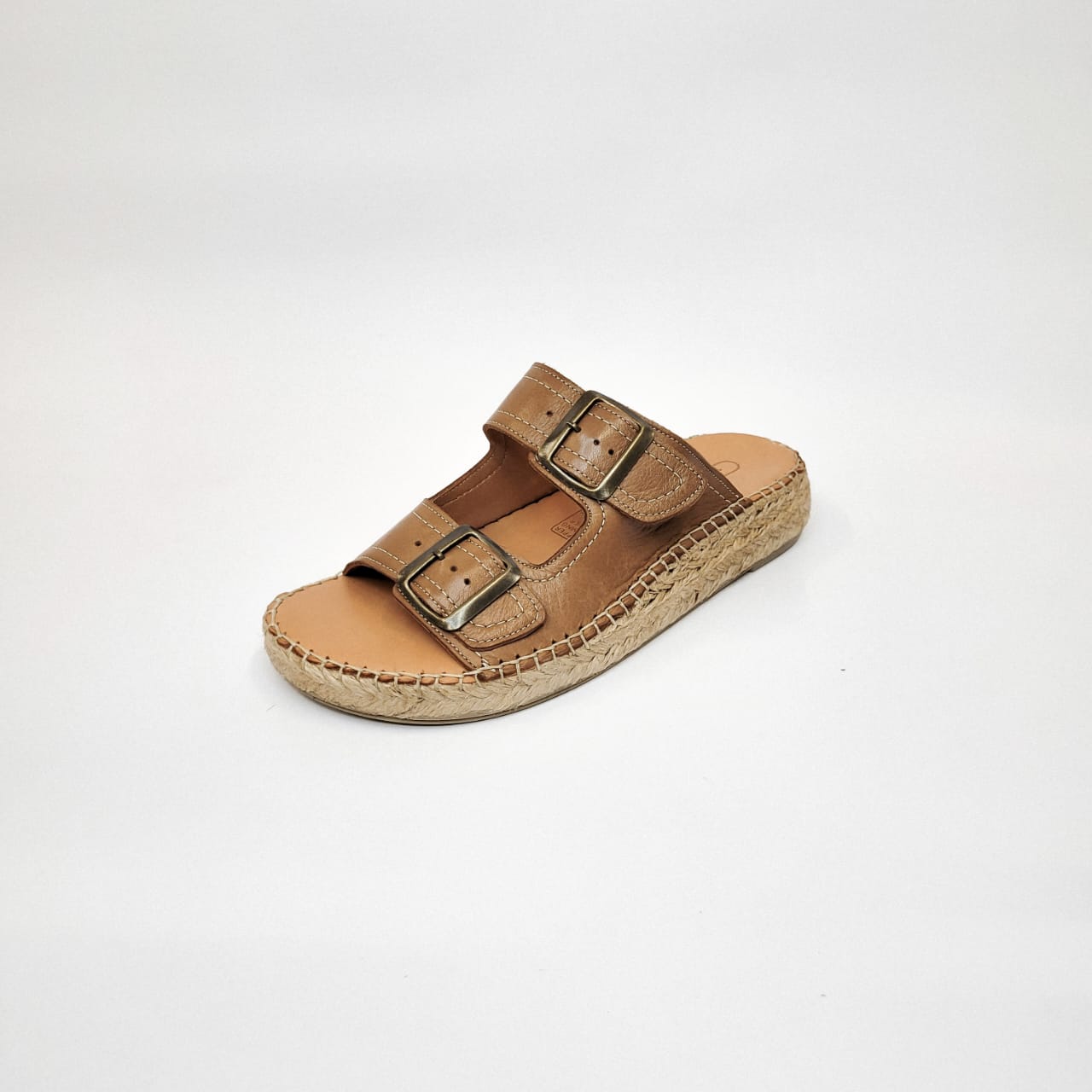 Gia tan leather double buckle espadrille sandal