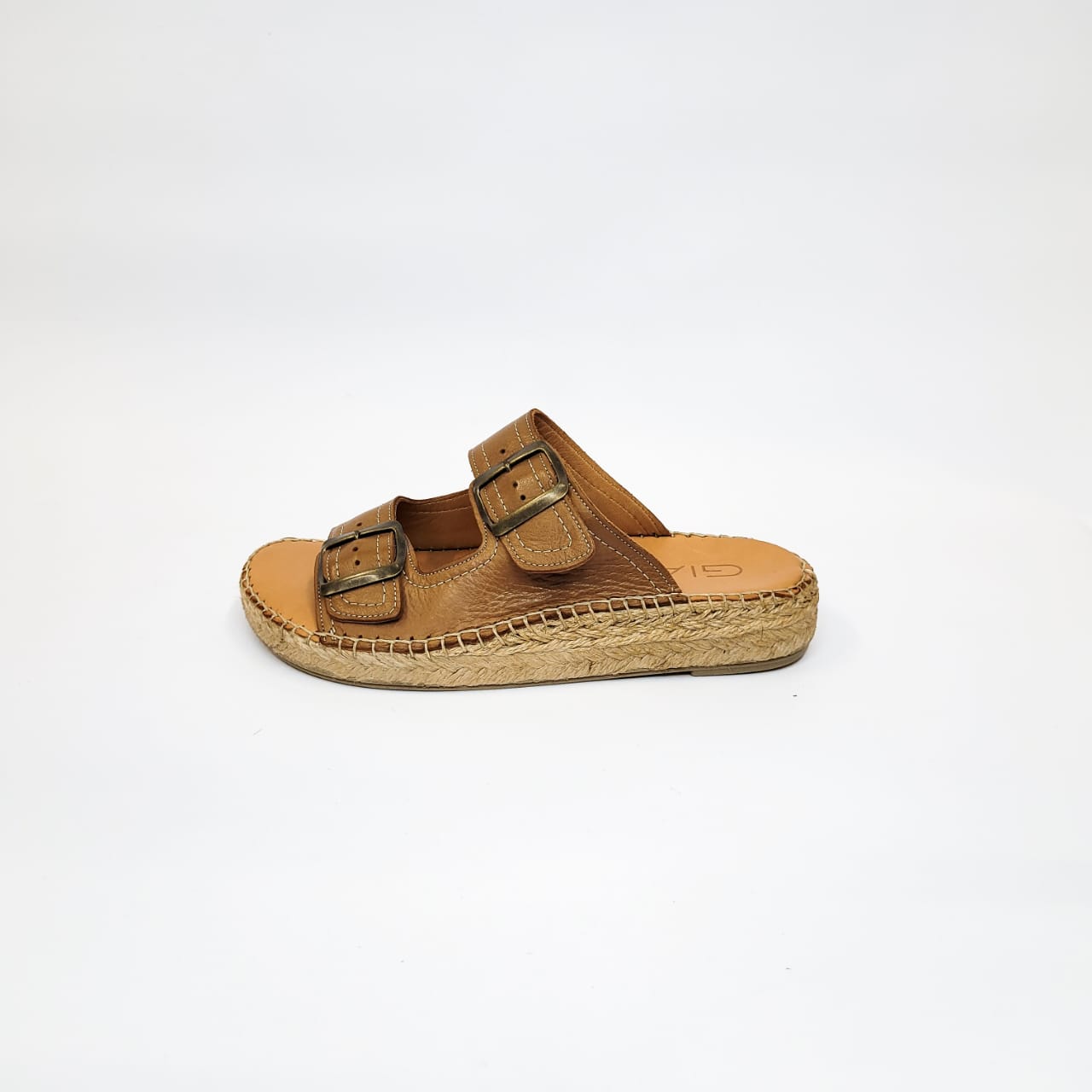 Gia tan leather double buckle espadrille sandal