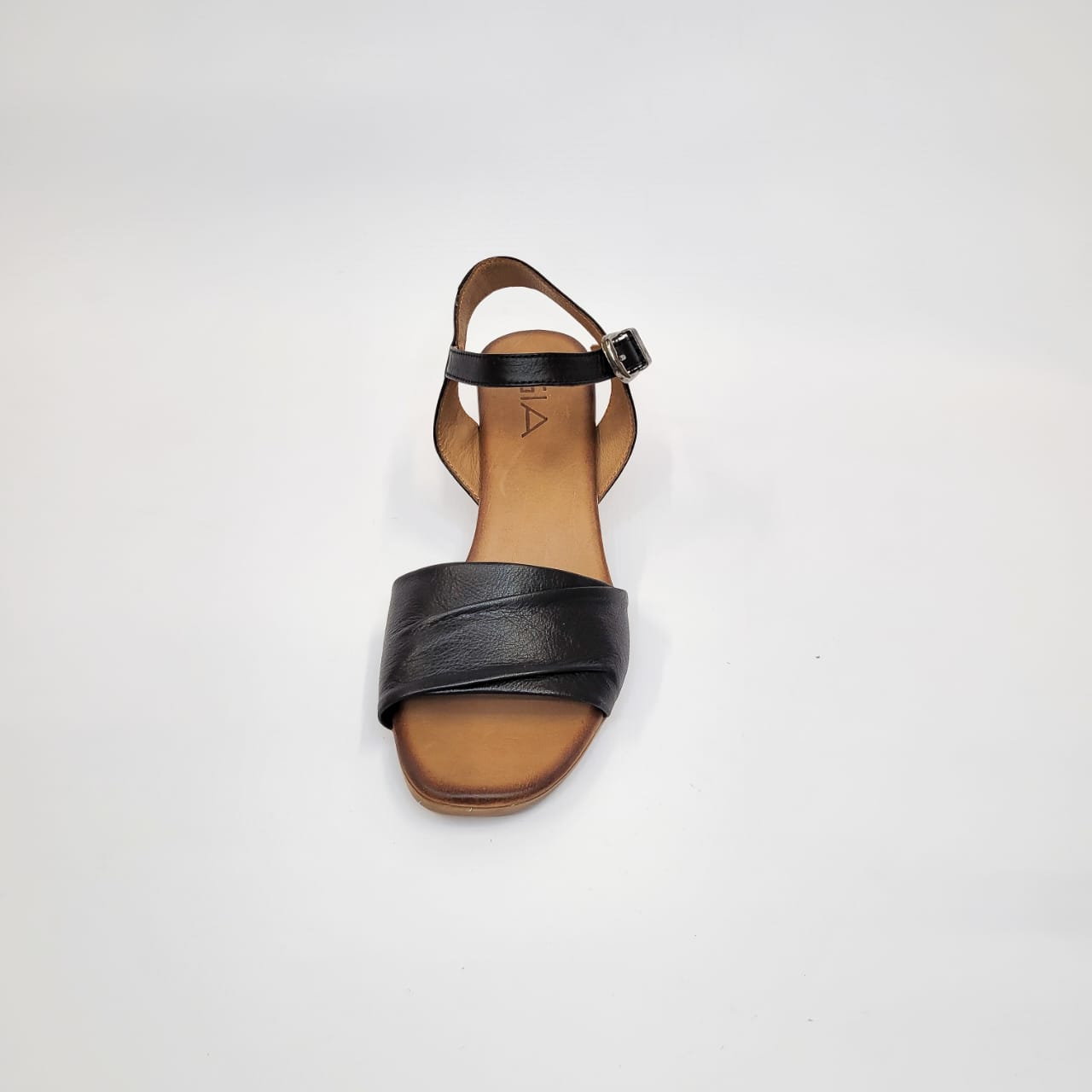 Gia black leather block heel sandal