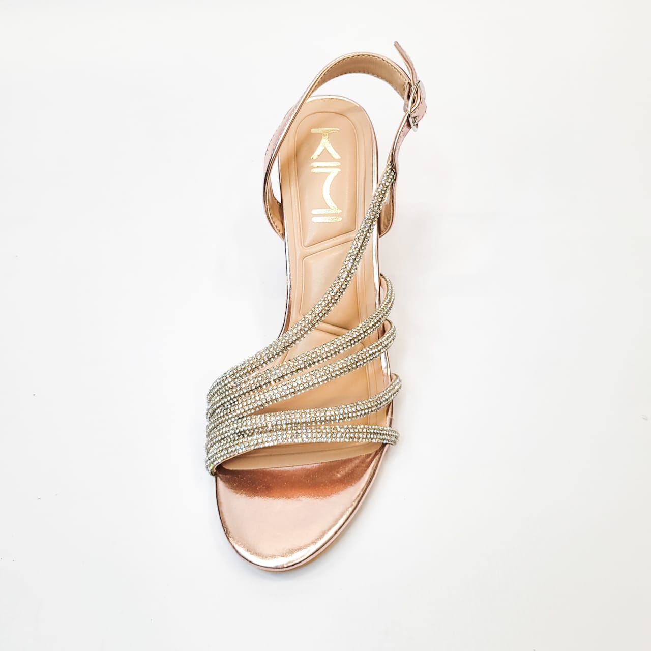 Kimi pink metallic strappy diamante slingback heel