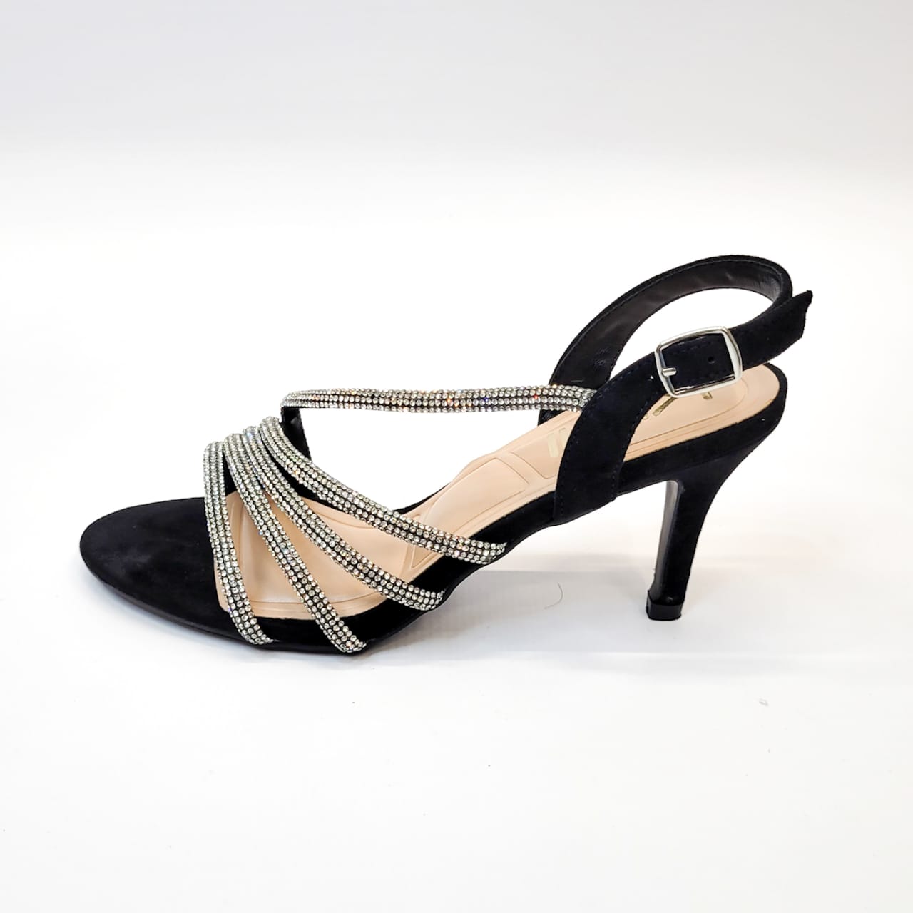 Kimi black strappy diamante slingback heel