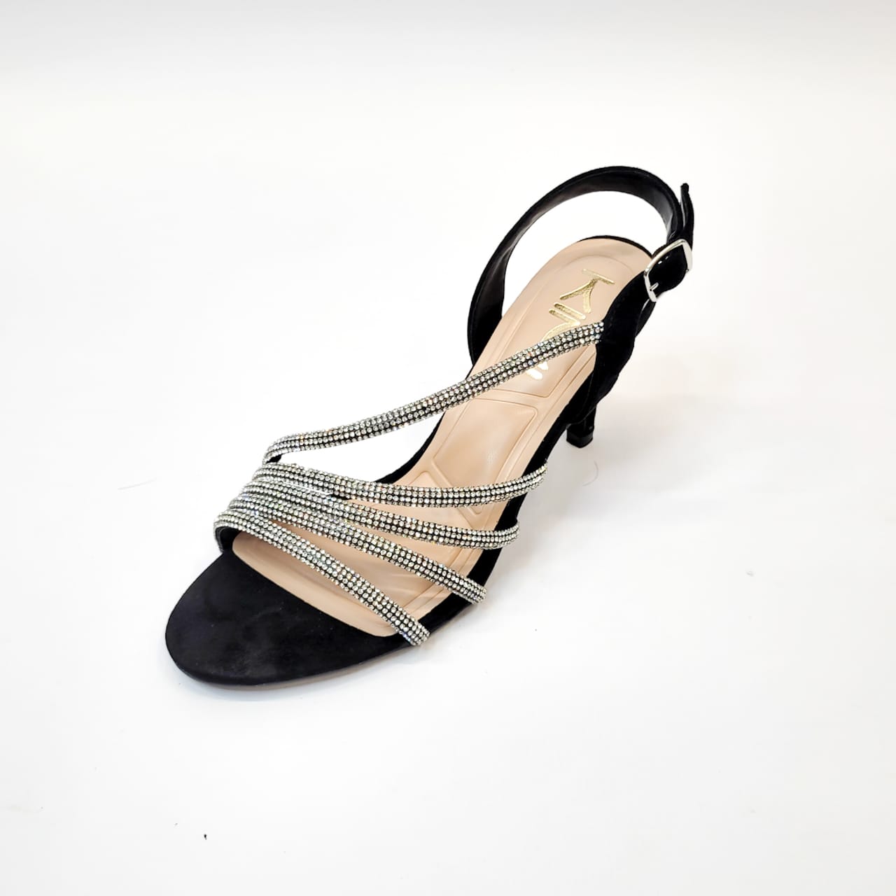 Kimi black strappy diamante slingback heel