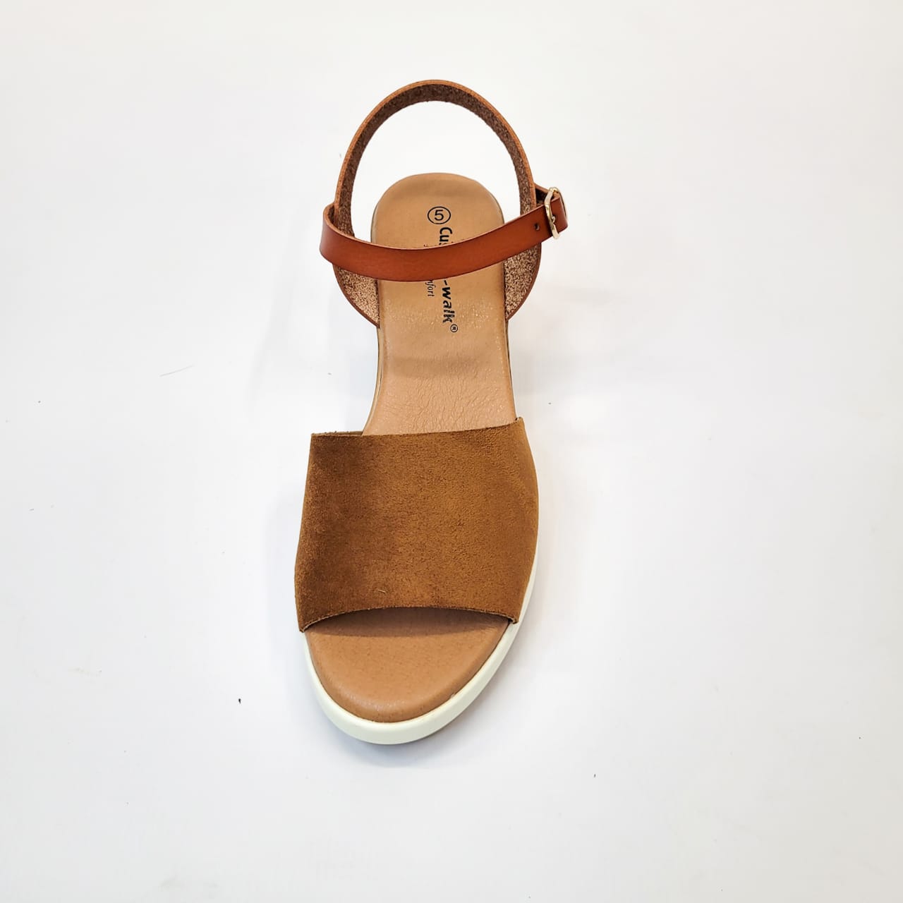 Cushion-walk brown/tan ankle strap wedge