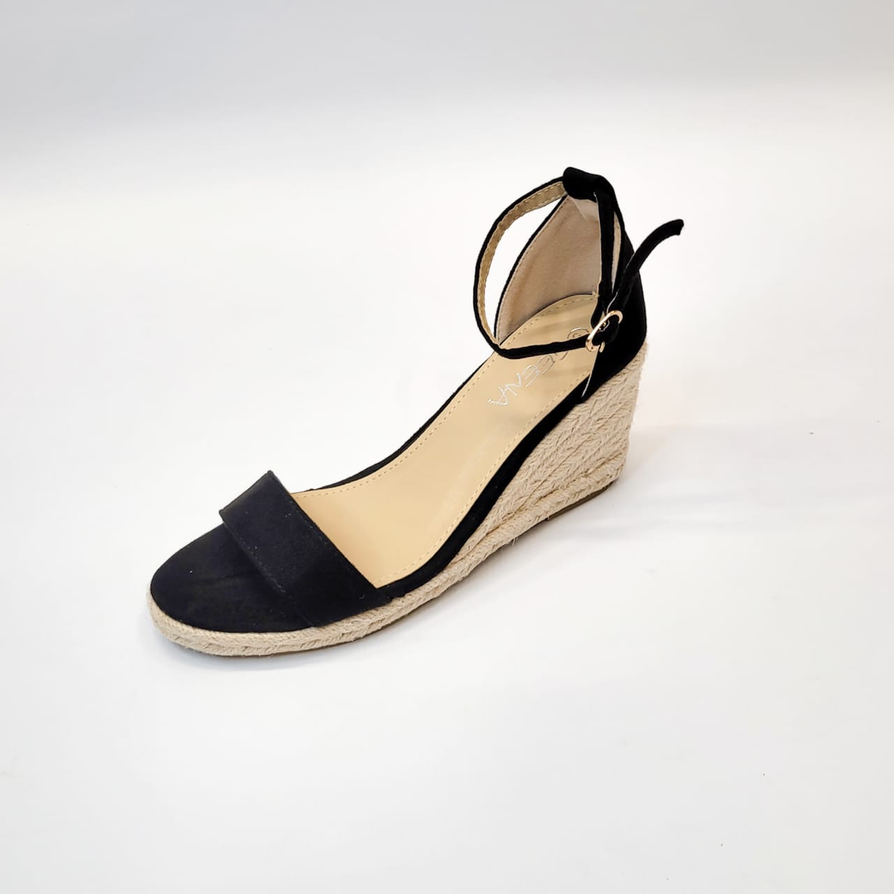 Geena black ankle strap espadrille wedge