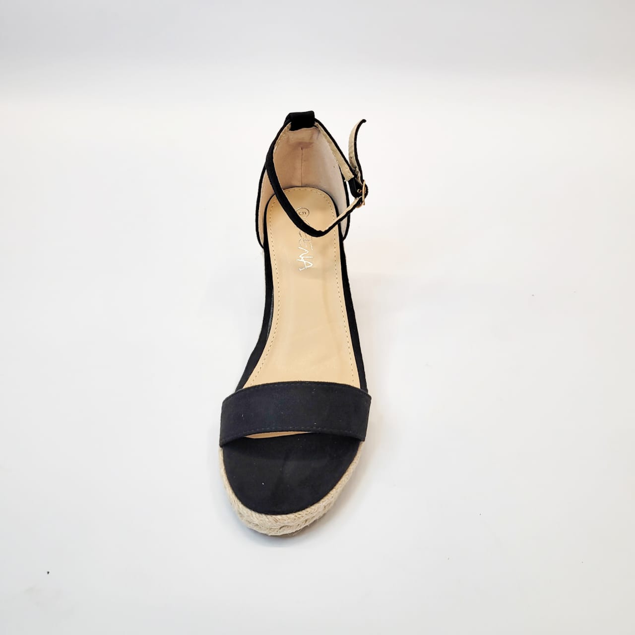 Geena black ankle strap espadrille wedge