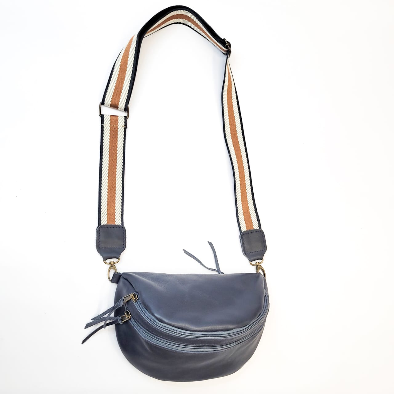 Gia leather navy double zip moonbag