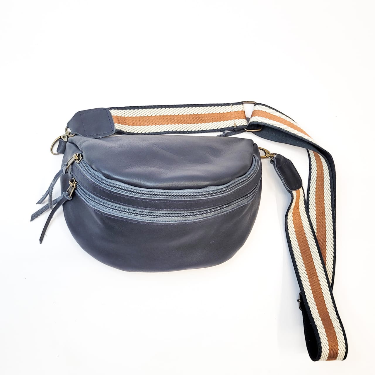 Gia leather navy double zip moonbag