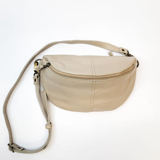 Gia leather taupe moonbag - thin strap