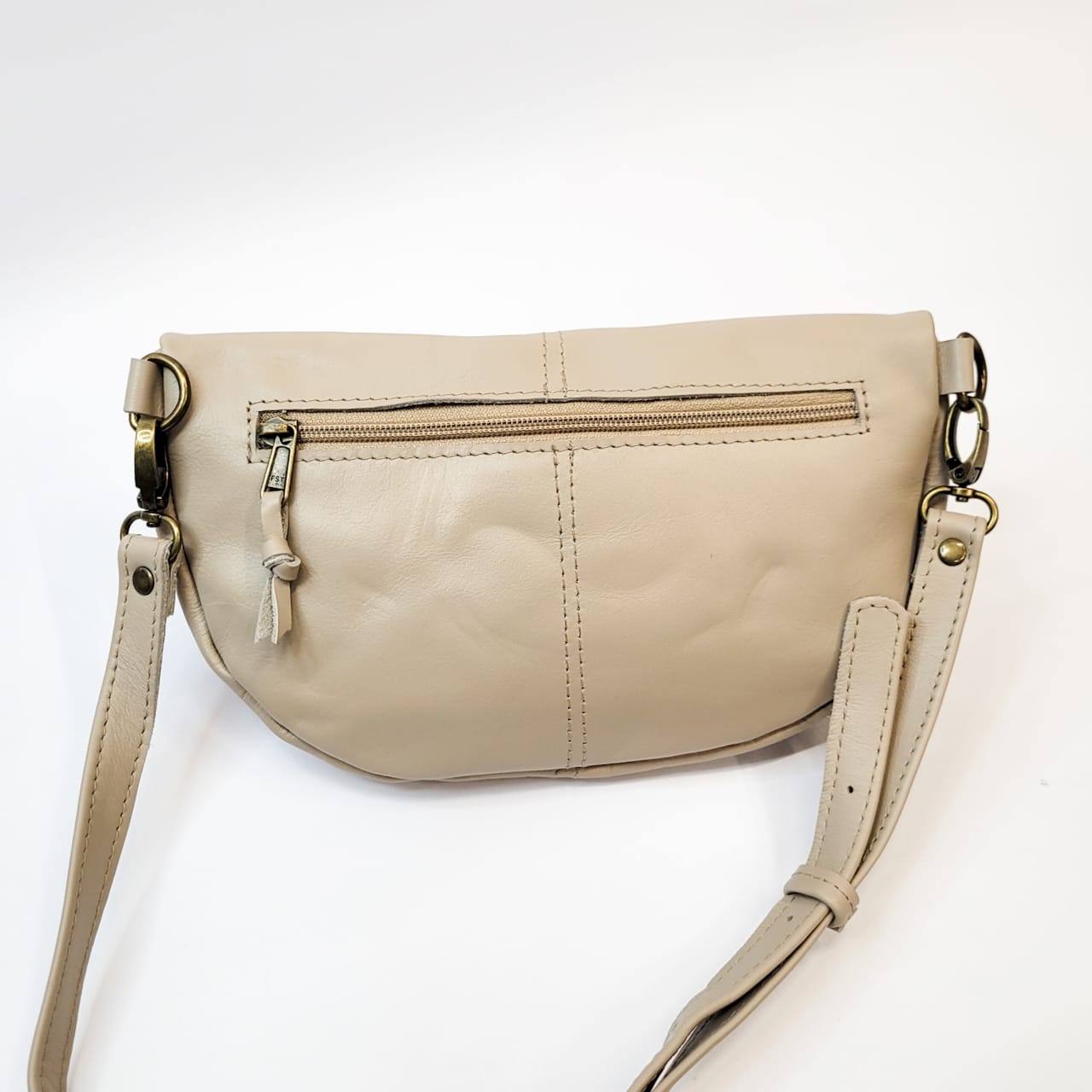 Gia leather taupe moonbag - thin strap