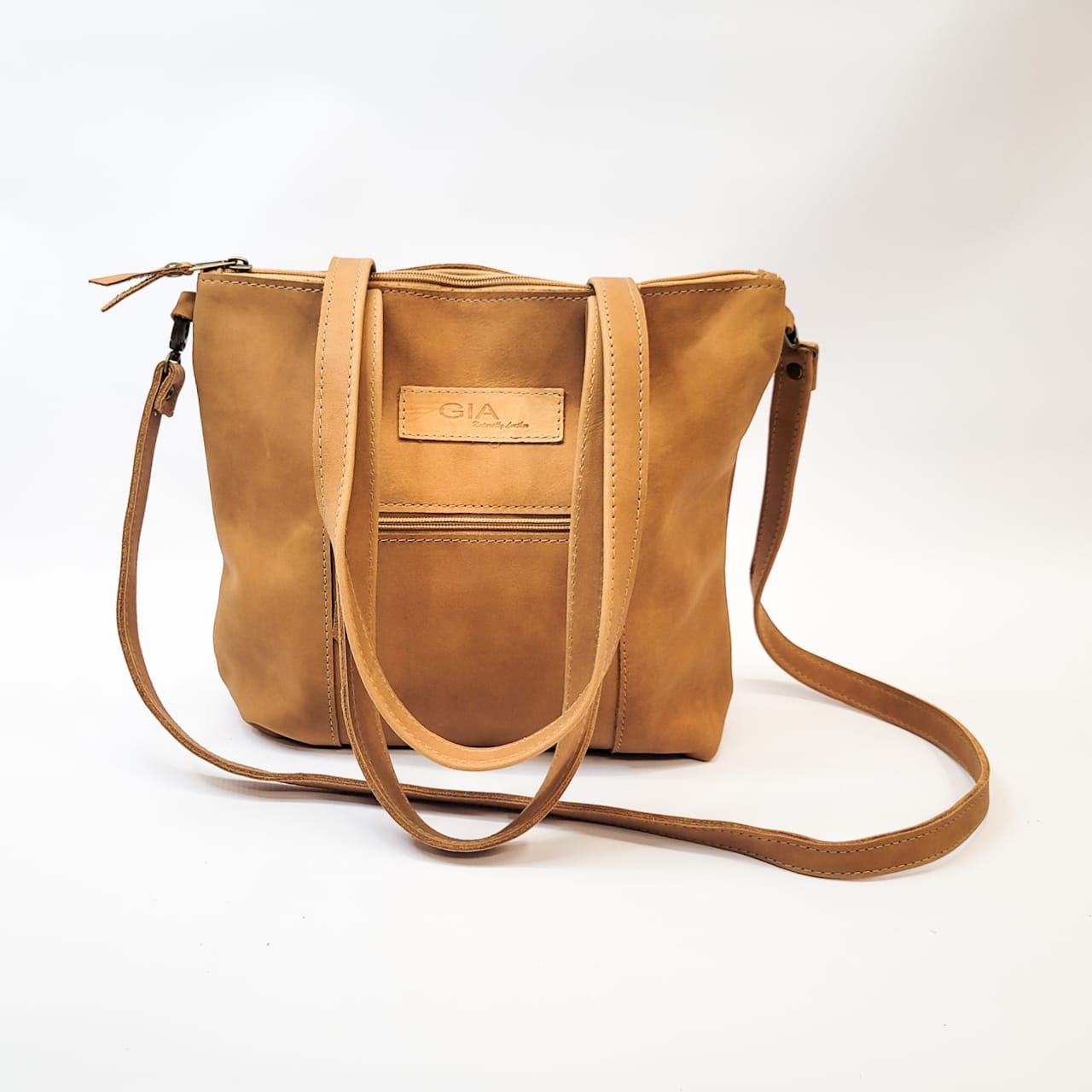 Gia leather tan panal tote