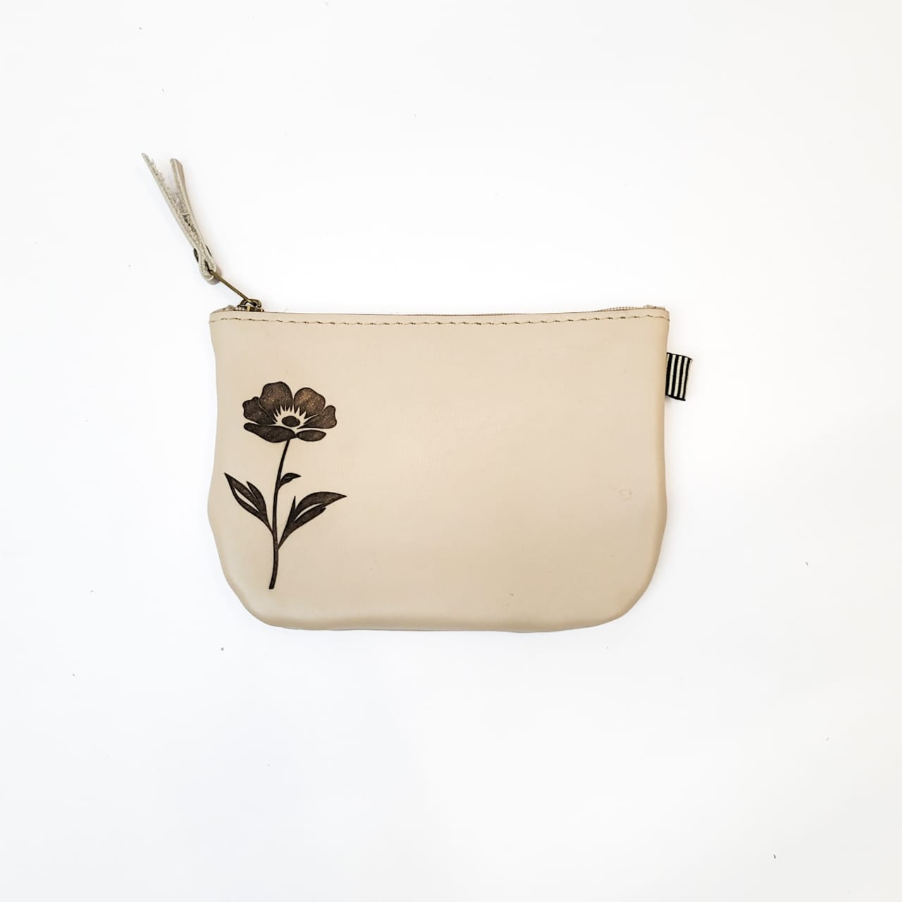 Gia leather taupe coin purse with flower lazer print