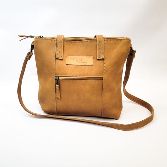 Gia leather tan panal tote