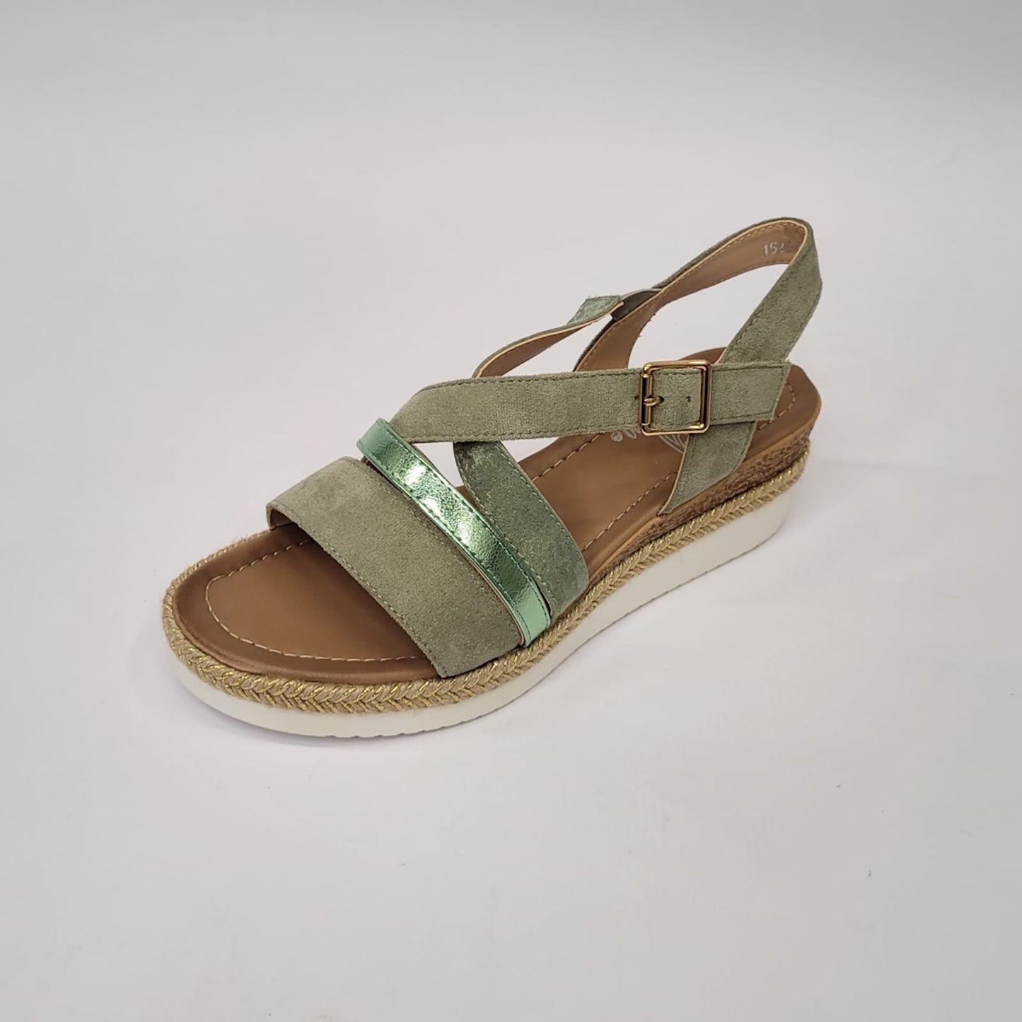 SuperMe green cross strap wedge sandal