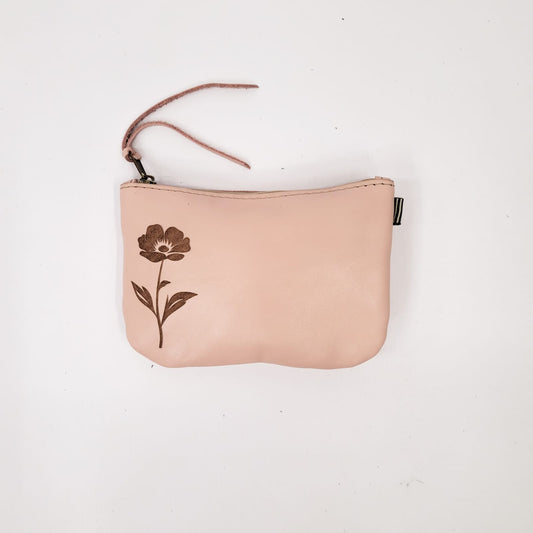 Gia leather mink coin purse with flower lazer print