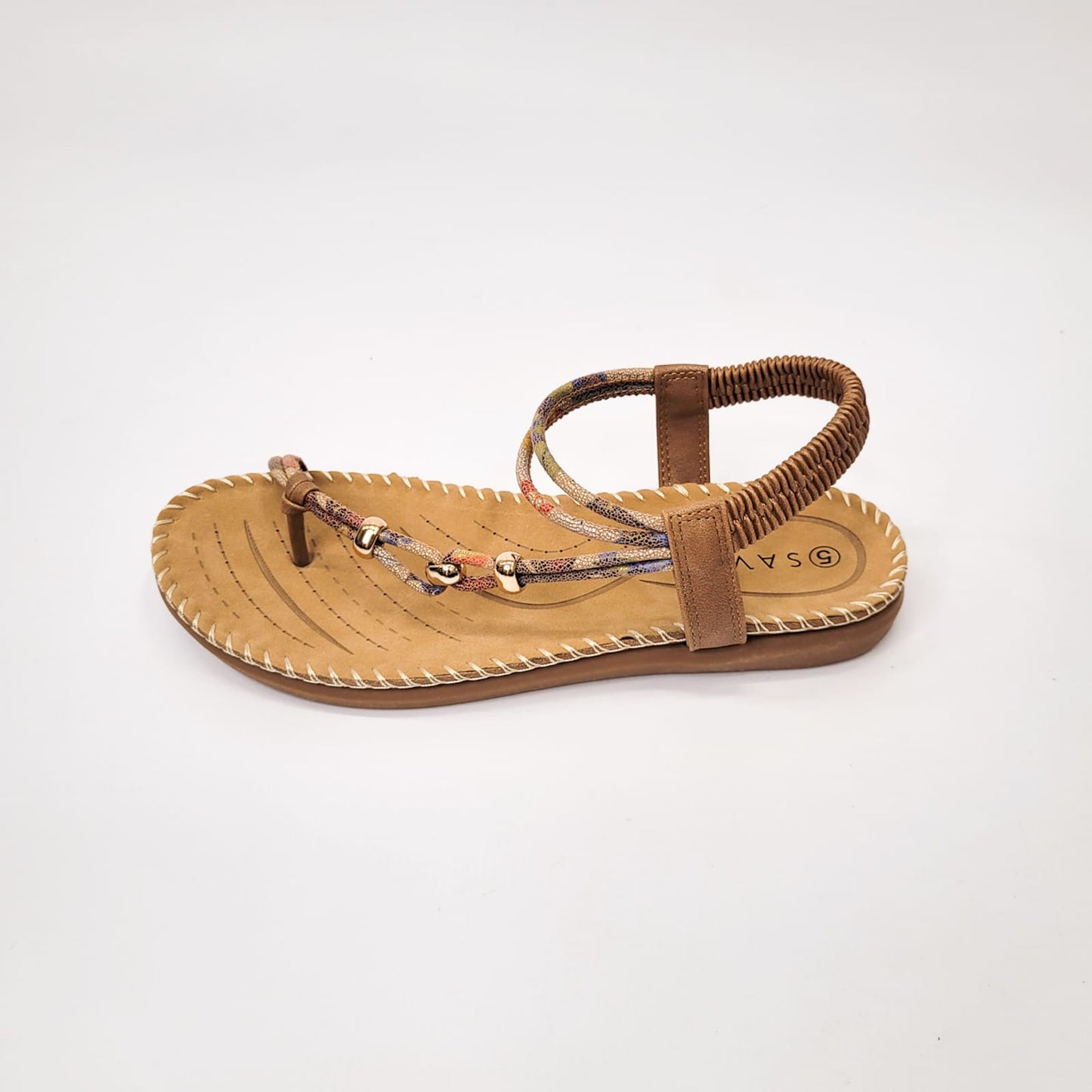 Savoy camel side strap elasticated slingback sandal