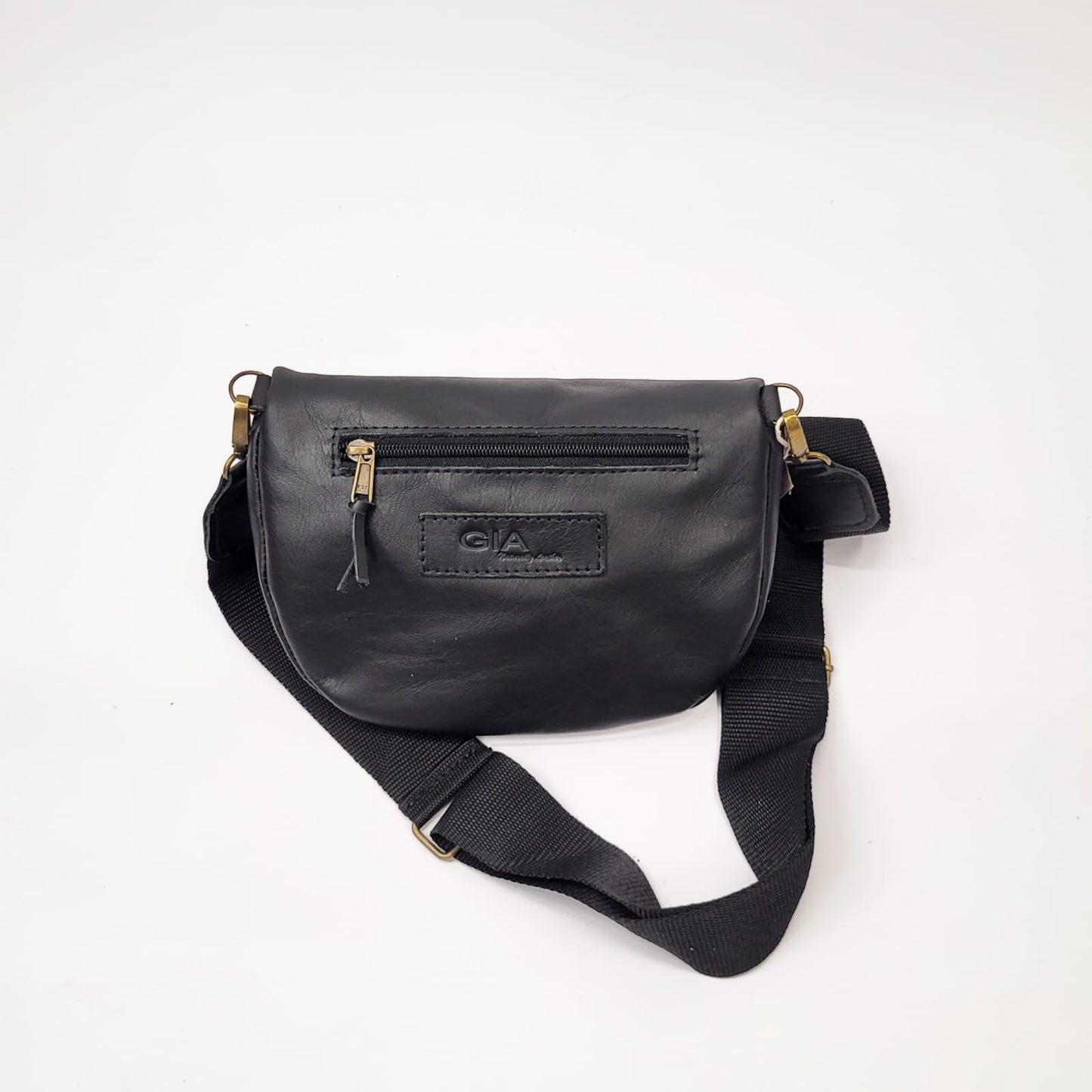 Gia leather black double zip moonbag