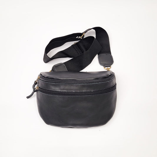 Gia leather black double zip moonbag