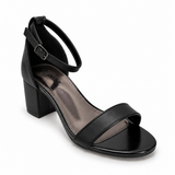 Orbit Single Strap Block Heel Sandal - Black/Gunmetal, three-quarter view