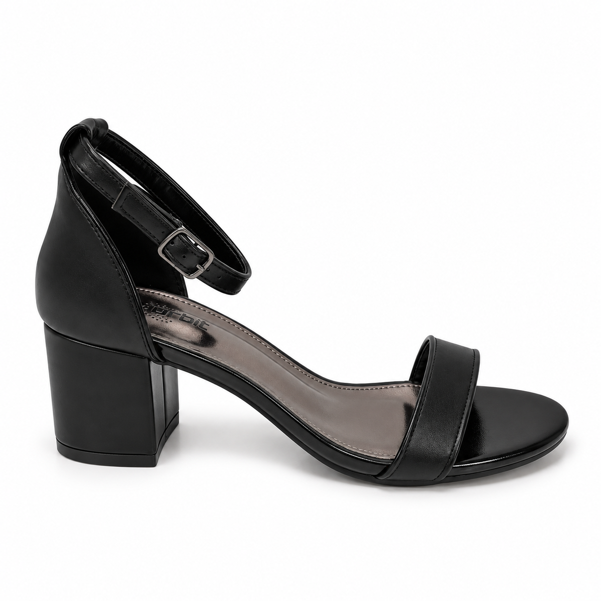 Orbit Single Strap Block Heel Sandal - Black/Gunmetal, side view