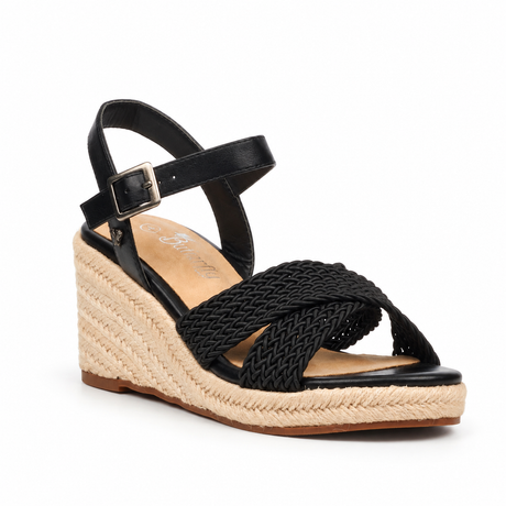 Butterfly Feet Escada 2 Wedge - Black, outer front three-quarter view