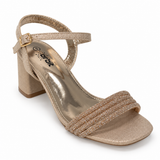 Orbit Rhinestone Strap Block Heel Sandal - Champagne, three-quarter view