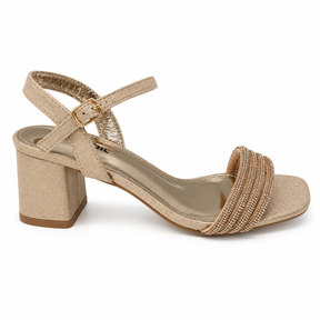 Orbit Rhinestone Strap Block Heel Sandal - Champagne, side view
