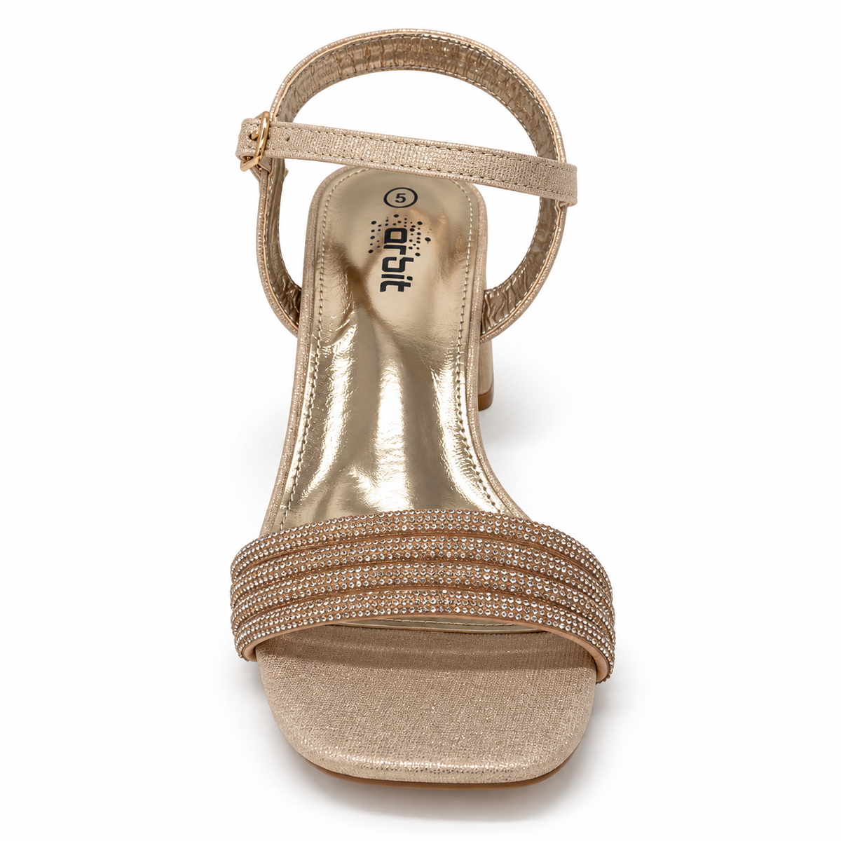 Orbit Rhinestone Strap Block Heel Sandal - Champagne, front view