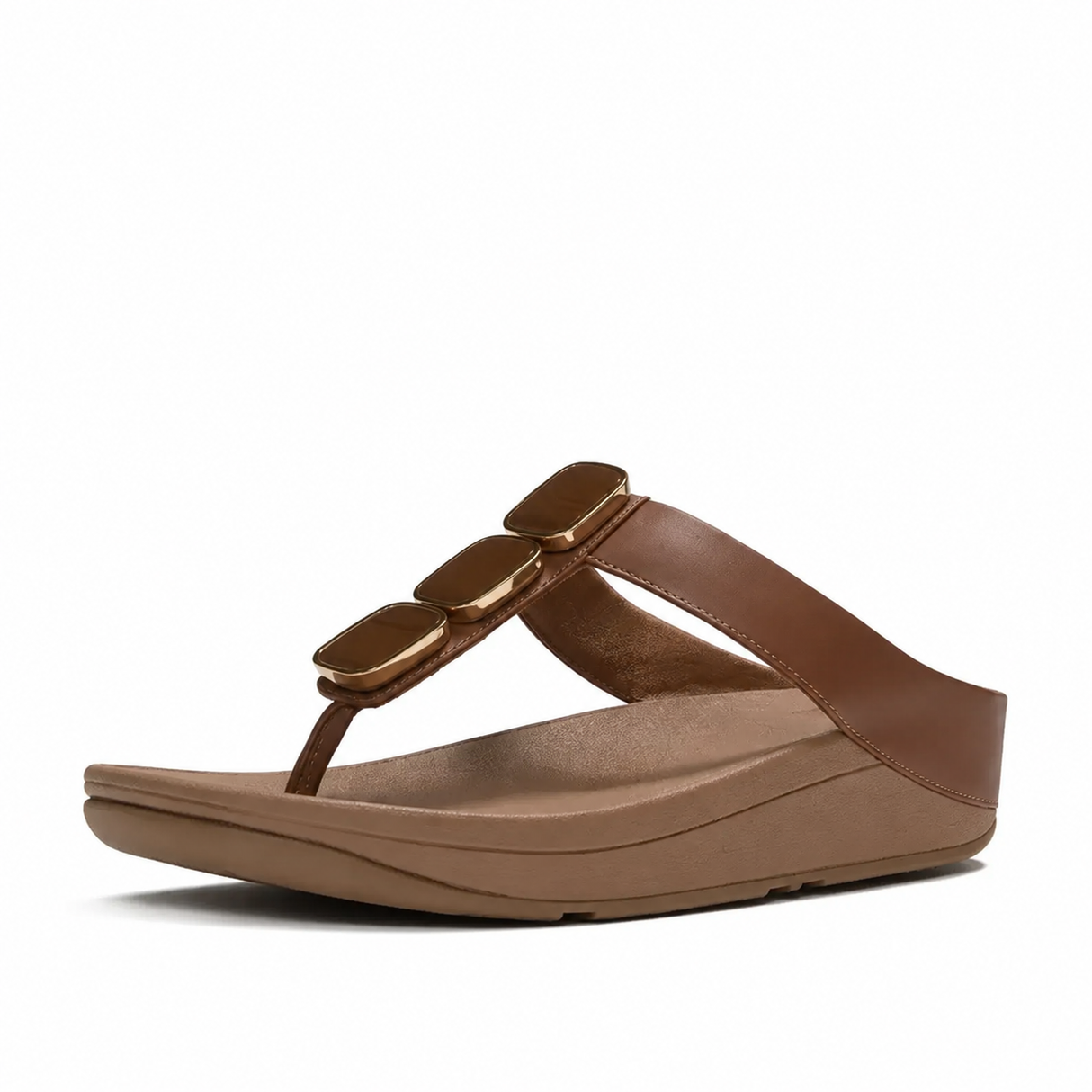 Fitflop Lulu Glossy Button Toe-Post Sandals - Deep Tan