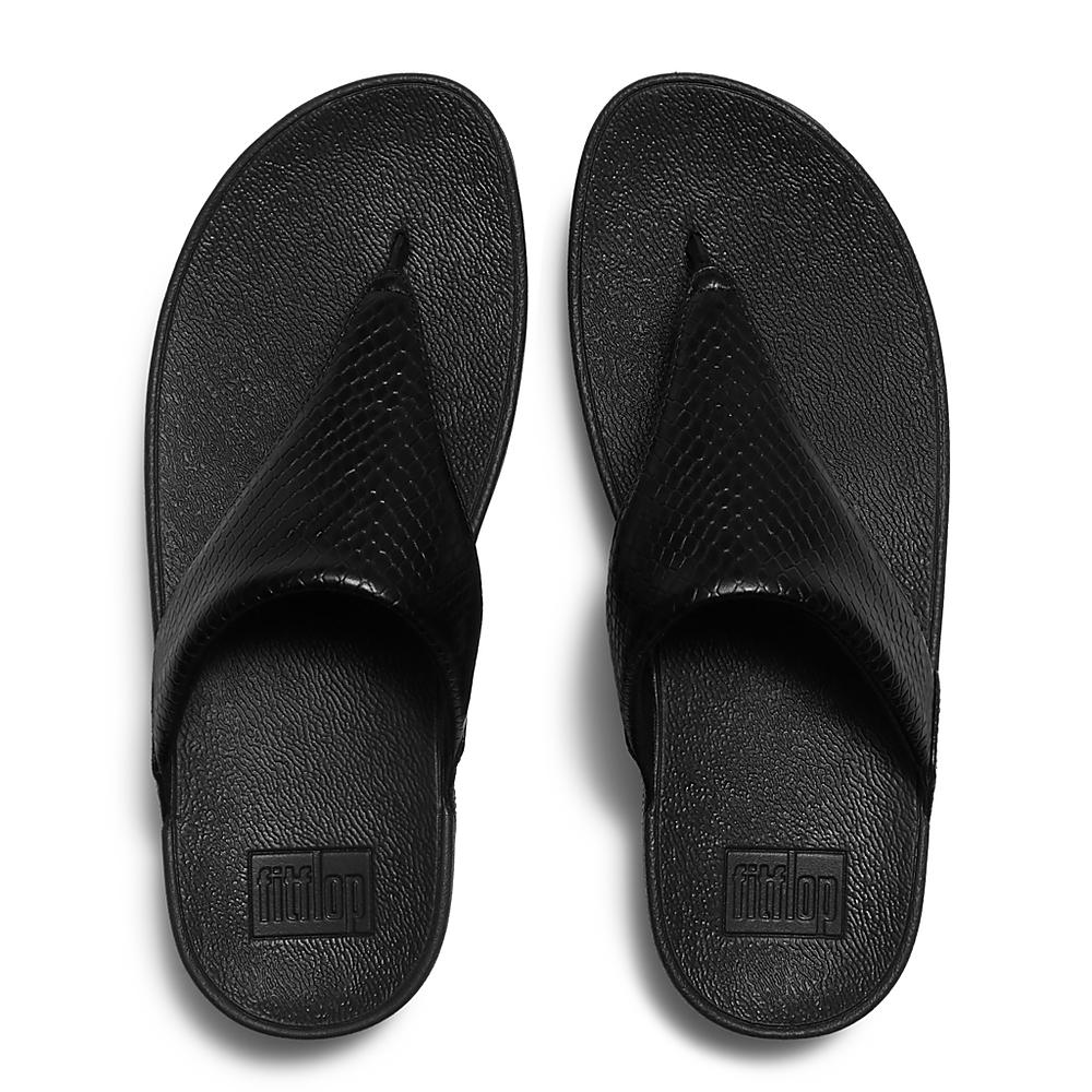 Fitflop Lulu Snake Toe-Post Sandals - Black - overhead view