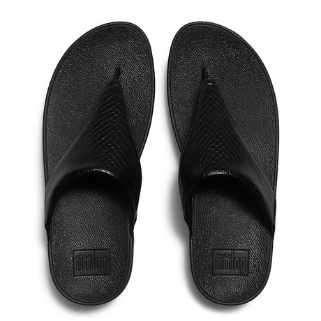 Fitflop Lulu Snake Toe-Post Sandals - Black - overhead view