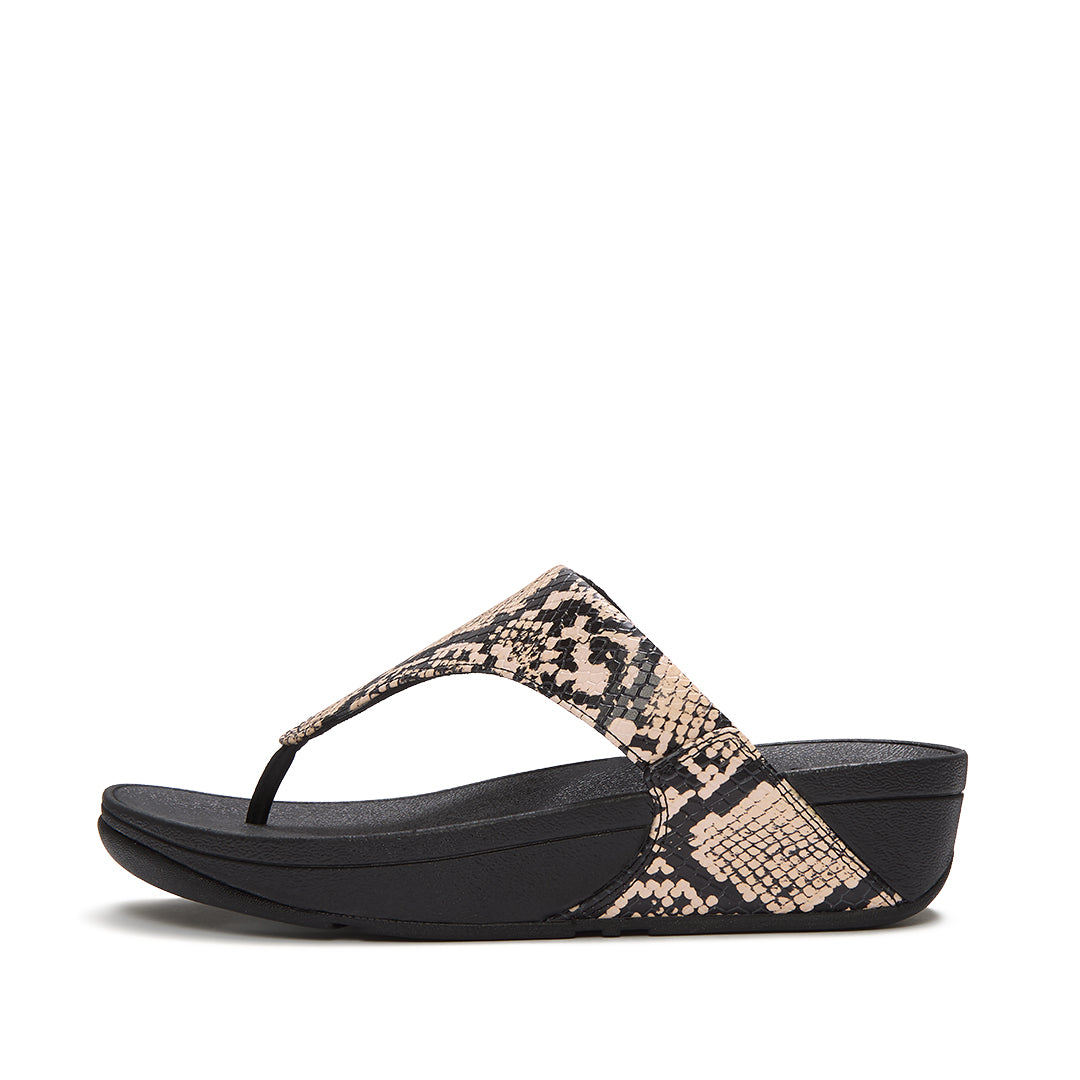 Fitflop Lulu Snake Toe-Post Sandals - Hazy Taupe/Black - side view