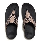Fitflop Lulu Snake Toe-Post Sandals - Hazy Taupe/Black - overhead view