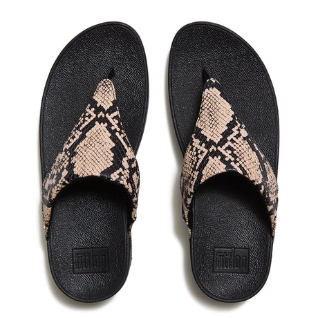 Fitflop Lulu Snake Toe-Post Sandals - Hazy Taupe/Black - overhead view