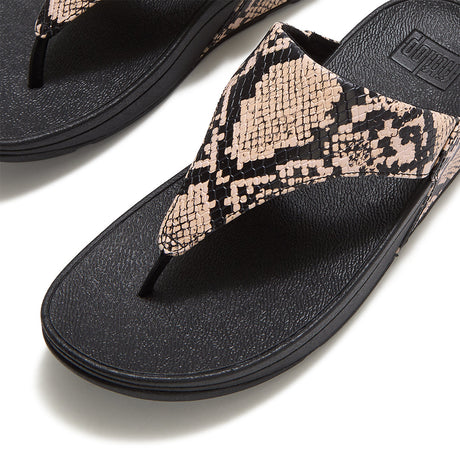 Fitflop Lulu Snake Toe-Post Sandals - Hazy Taupe/Black - detail view