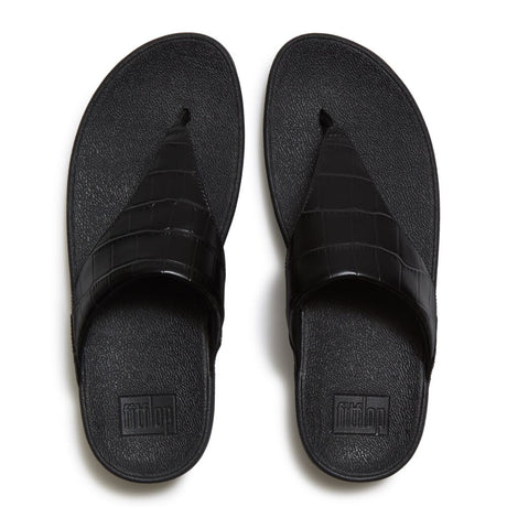 Fitflop Lulu Crocodile Toe-Post Sandals - Black - overhead view