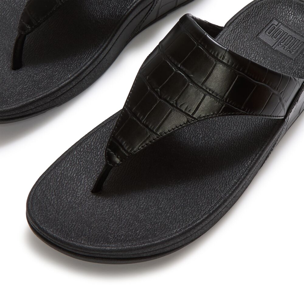 Fitflop Lulu Crocodile Toe-Post Sandals - Black - detail view
