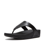 Fitflop Lulu Crocodile Toe-Post Sandals - Black - angled view