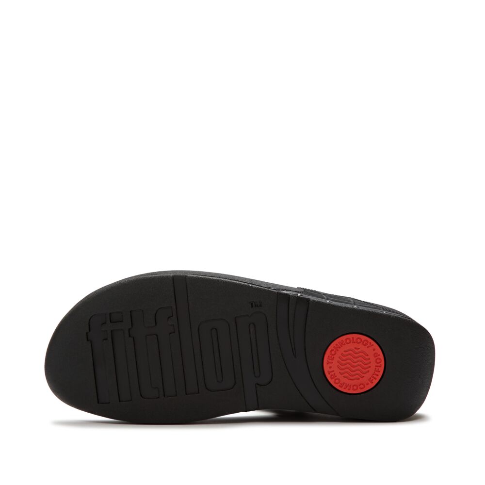 Fitflop Lulu Crocodile Toe-Post Sandals - Black - sole view