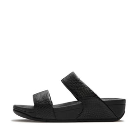 Fitflop Lulu Snake Leather Slides - Black - side view
