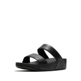 Fitflop Lulu Snake Leather Slides - Black - angled view