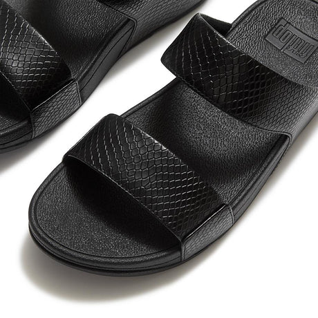 Fitflop Lulu Snake Leather Slides - Black - detail view