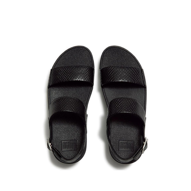 Fitflop Lulu Snake Leather Back-Strap Sandals - Black - overhead view