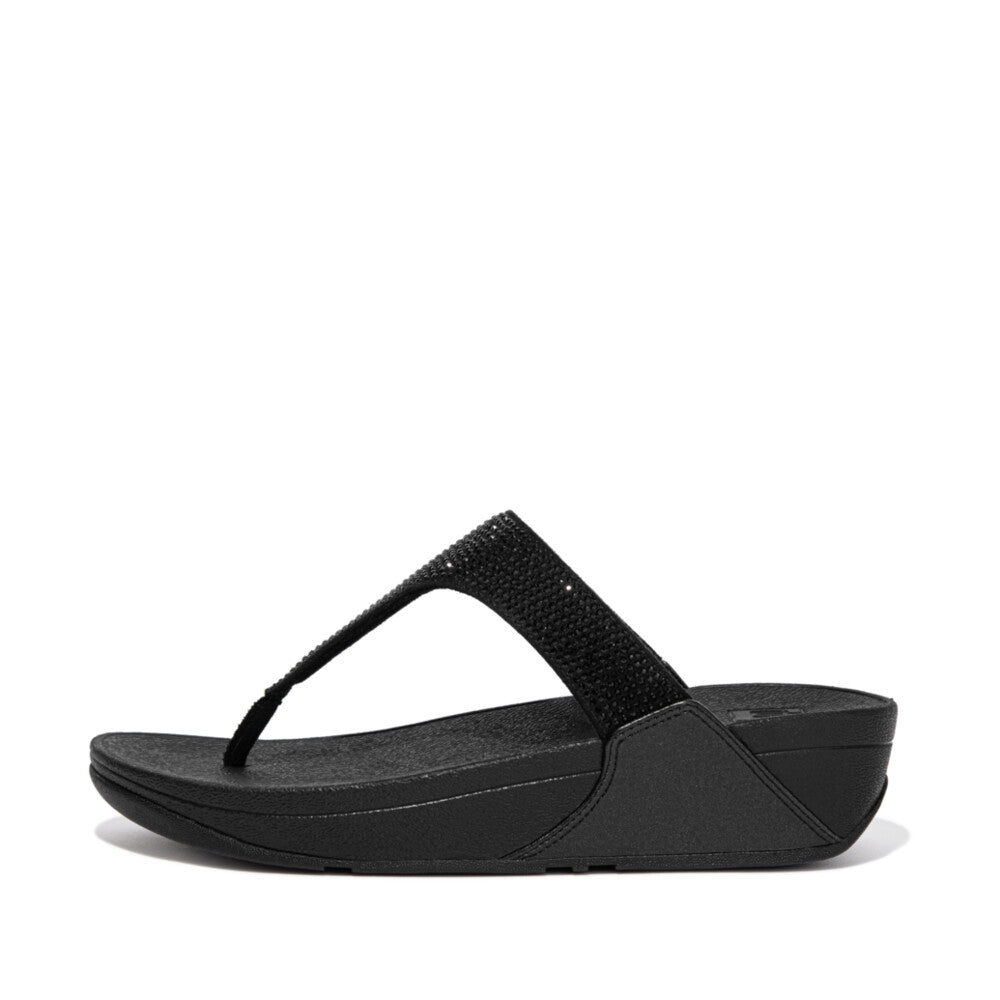 Fitflop Lulu Crystal Embellished Toe-Post Sandals - Black - side view