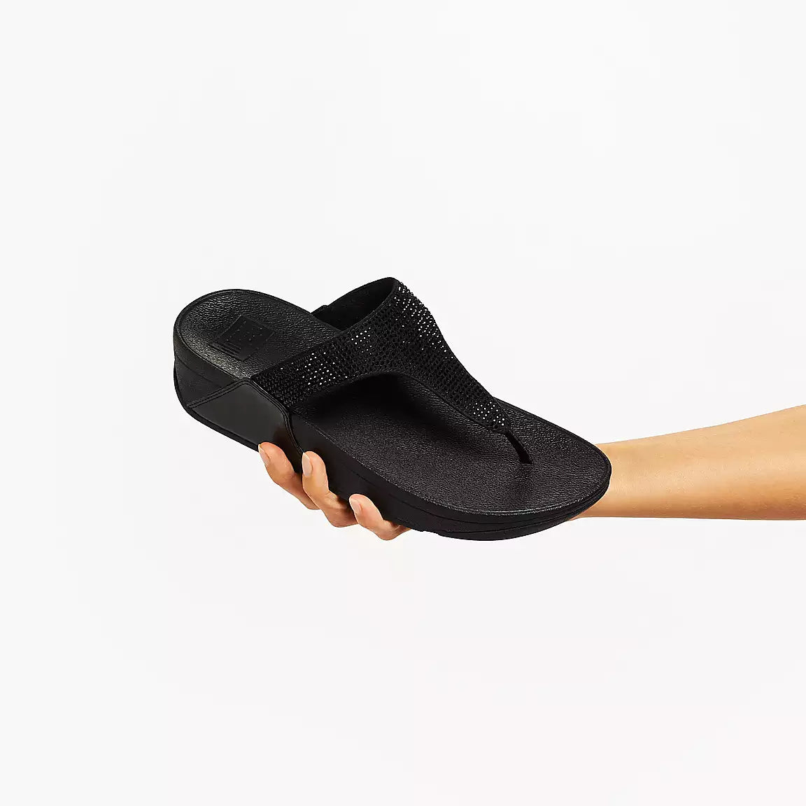 Fitflop Lulu Crystal Embellished Toe-Post Sandals - Black - in-hand view