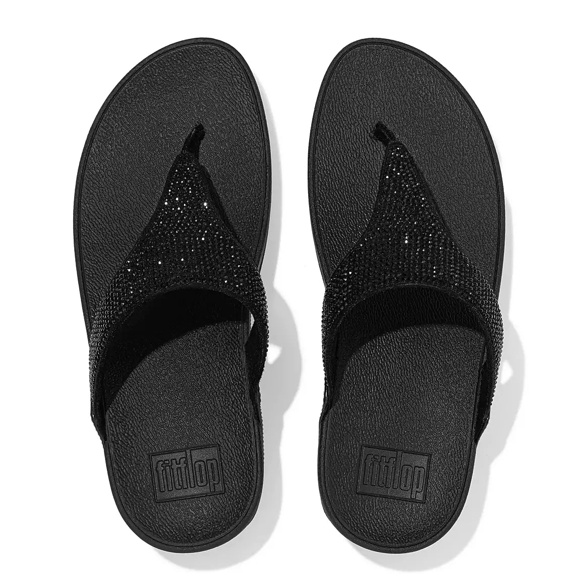 Fitflop Lulu Crystal Embellished Toe-Post Sandals - Black - overhead view